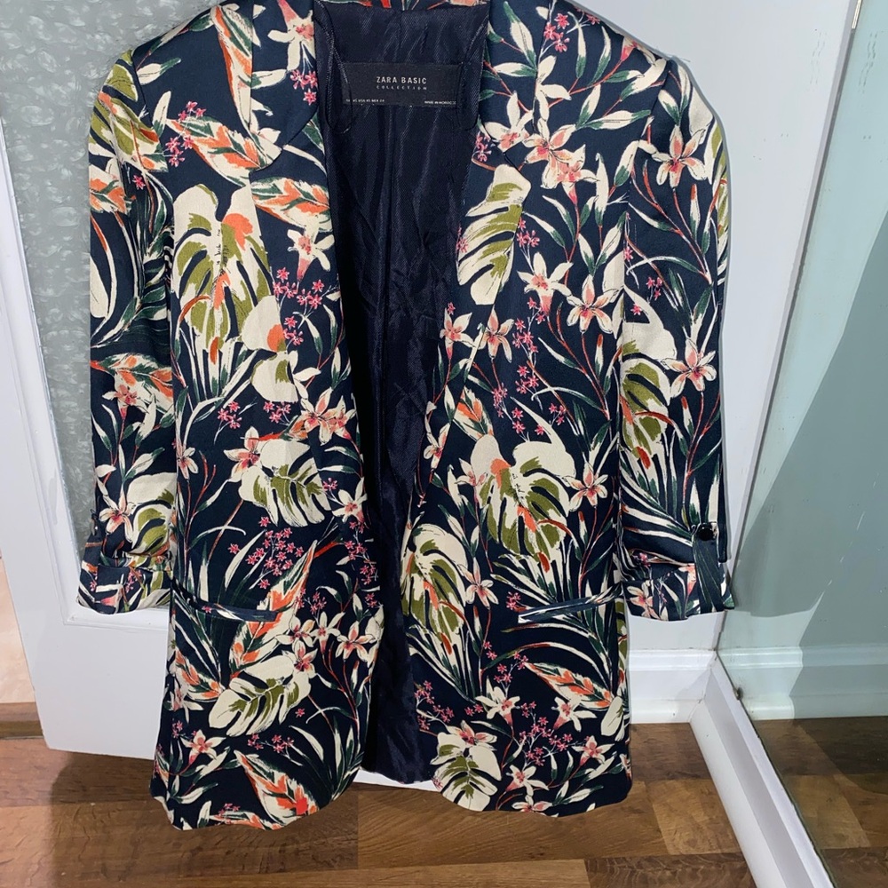 Zara Floral Blazer - Black, Green, Orange